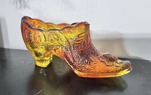 Vintage Amber Kanawha Amber Glass Boot Shoes Slippers Unmarked - Picture 1 of 3
