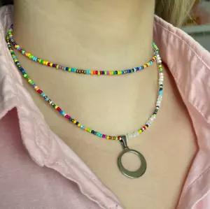 Damen Halskette Perlenkette Sommer Kette bunt Geschenk Frauen Schwester Mutter - Bild 1 von 5