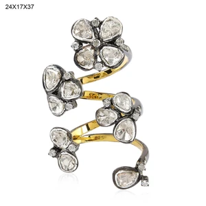 Diamant 18k Gold 925 Silber Blumenmuster Zwischen Die Finger Ring - Bild 1 von 6