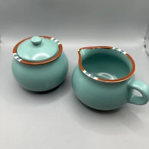 Dansk Mesa Turquoise Cream And Sugar Bowl With Lid - Picture 1 of 9