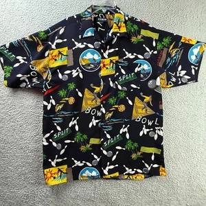 Vtg Koman Sport Shirt Mens Large Bowling Pins Palms Surf Florida Beach Cruise - Picture 1 of 11