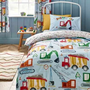 Digger Dreams Children's Bedding Blue Duvet Cover Set Or Curtains Or Throw - Picture 1 of 17