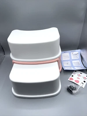 2 Step Stool for Kids, Toddler Step Stool for Toilet Potty Training Pink/White - Image 1 of 4