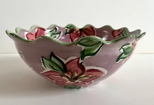 Fioriware Jardinware Pink Flowers 10.5” Scallop Serving Bowl Zanesville Ohio - Picture 1 of 6