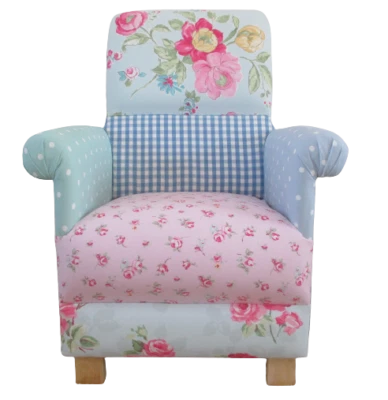 Silla de tela Laura Ashley patchwork para niños guardería rosa verde azul sillón para niños Foto 1 de 4