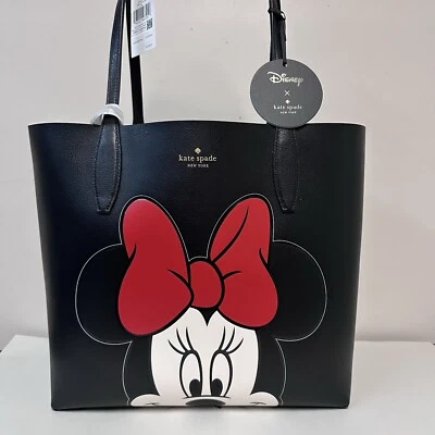 NUEVO CON ETIQUETAS Disney x Kate Spade Minnie Mouse Reversible Negro Multi Bolso de Mano y Muñequera Foto 1 de 4