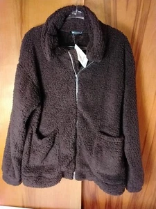 NEW Pretty Garden Womens Jacket 2XL Brown Fleece Jacket Full Zip Pocket - Picture 1 of 5