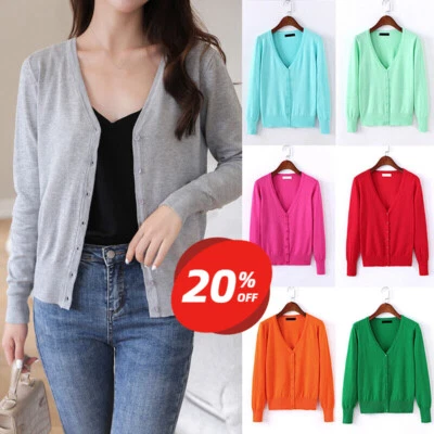 Women Cardigan Long Sleeve Ladies Plus Size V-neck Knitted Top Outwear Cardigans - Image 1 of 4