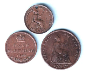 Great Britain. Victoria - 1844 : 1/3rd Farthing & 1/2 Farthing, 1847 Farthing. - Picture 1 of 2
