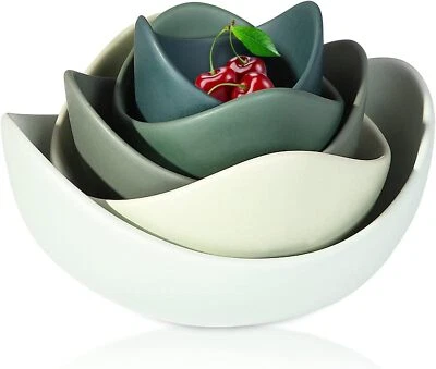 5 Packs Serving Bowls Porcelain Lotus Shaped Dishwasher & Microwave Safe Green - Image 1 of 4