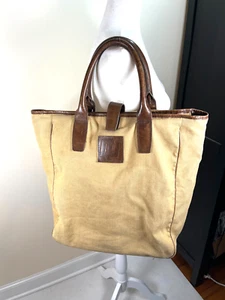 MULHOLLAND Vintage Large Canvas Leather Beige Shoulder Tote Work Travel Zip Bag - Picture 1 of 11