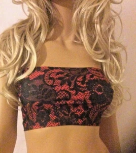 Negro Rojo Boob Tubo Top Encaje Efecto Elástico Sin tirantes Bandeau Ropa de club nocturno Fiesta A54 - Imagen 1 de 10