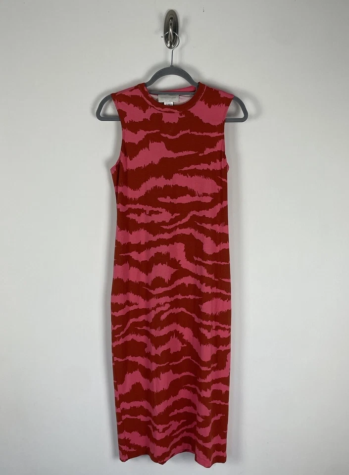 Vestido Corey Lynn Calter Nicolette Midi Talla Pequeña Rosa Rayas Anthropologie Foto 1 de 4