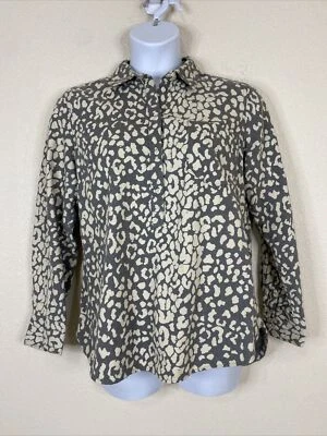 Merona Womens Size XL Gray Animal Print Popover Blouse Long Sleeve Cotton - Image 1 of 4