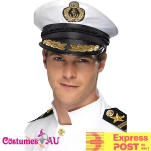 White Sea Sailor Boating Yacht Nautica Captain Cap Hat Navy Skipper - Picture 1 of 2