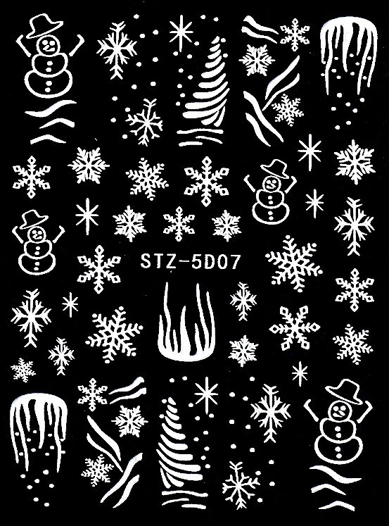 COLOR YOUR NAILS 5d Weihnachtssticker weiß, Schneemann, Tanne, Eiszapfen & selbstkl. (STZ-5D07)