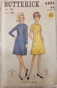 BUTTERICK 4494 Pattern VTG 60s UNCUT One-Piece Dress A-line Misses 12 Bust 32 - Picture 1 of 7