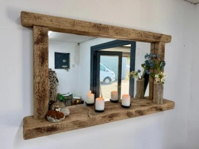 Large Driftwood farmhouse wall mirror with shelf - Image 1 of 3