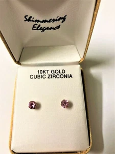 BRAND NEW 5MM PINK CUBIC ZIRCONIA 10KT KARAT GOLD EARRINGS, EXCELLENT ITEM - Picture 1 of 2