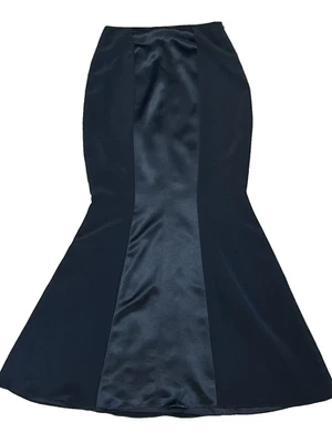 Muestra Talla S Falda Trompeta Larga Negra Satén y Tejido Formal Sirena Gótica NUEVA Foto 1 de 3