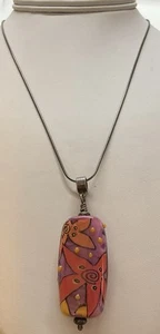 Collana catena serpente 17” ciondolo vetro artistico argento sterling fiori colorati - Foto 1 di 4