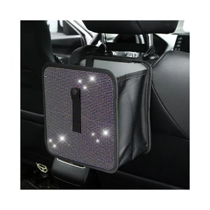 BELOMI Car Foldable Trash Can, Bling Rhinestone Crystal Auto Hanging Waterpro... - Picture 1 of 6