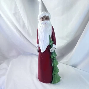 Christmas Folk Art Santa Figurine Resin Rustic Faux Carved Wood Holiday 16 In - Picture 1 of 8