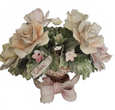 Cesta rosa Capodimonte Celani con asa Foto 1 de 2