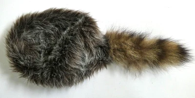 Small Vintage Coon Skin Davey Crockett Cap Real Fur Tail - Image 1 of 4