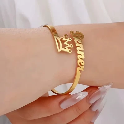 Custom Adjustable Bracelet Personalized Name Crown Fashion Jewelry Women Silver - Image 1 of 4