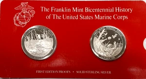 Franklin Mint .925 Silber Medaillen Geschichte der US Marines Belleau Holz & Nachschub - Bild 1 von 2