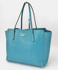 Auth GUCCI Blue Leather Swing Lady Tote Bag Purse #60574 - Picture 1 of 15