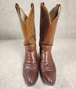 Vintage Dan Post exotische Eidechse Cowboystiefel Herren Größe 9D hellbraun Flammenstich - Bild 1 von 20