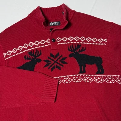 Chaps Christmas Sweater Fair Isle 1/4 Zip Moose Red Black Men's XXL - Image 1 of 4