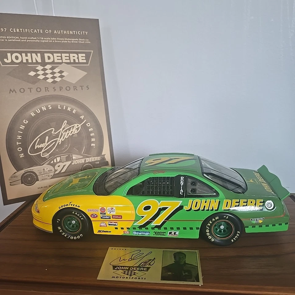1997 NASCAR 1:18 John Deere #97 Chad Little, Base, Case, COA, AUTOGRAPHED #6879 - Image 1 of 4