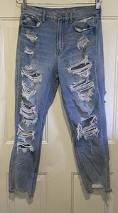 Jeans American Eagle Mom lavaggio leggero invecchiato taglia 8 fori vita alta donna - Foto 1 di 7