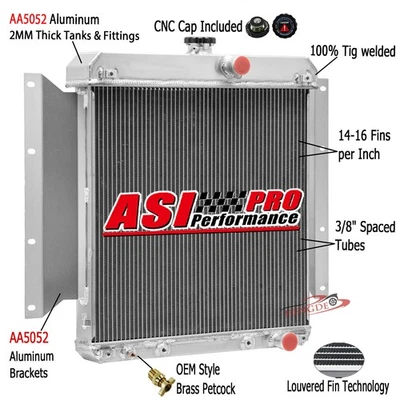 3 Row Aluminum Radiator For 61-69 1965 Dodge D100 Series Pickup 2.8L 3.7L l6 AT - Image 1 of 4