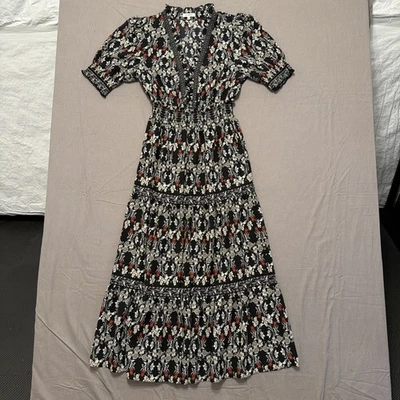 Max Studio London Large Tiered Maxi Dress Black Floral Boho Cottagecore Prairie - Image 1 of 4