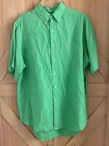 Polo Ralph Lauren Green Linen Shirt Mens Size L Short Sleeve Button Up Preppy - Picture 1 of 9