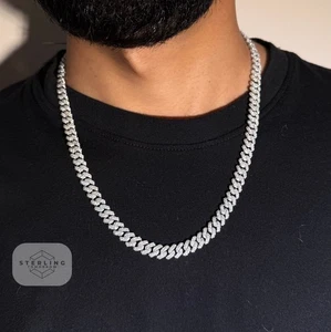 Moissanite 10mm 22" Miami Cuban Chain Iced Necklace 925 S.Silver Pass Testers - Picture 1 of 9