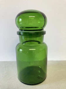 Vintage Emerald Green Glass Apothecary Jar Bottle w/Bubble Top lid  Belgium 5.5" - Picture 1 of 13