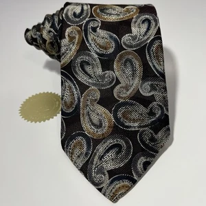 Vintage Robert Talbott Brown Silk Tie w Silver,Gold&Teal Paisley 59x3.875” - Picture 1 of 11