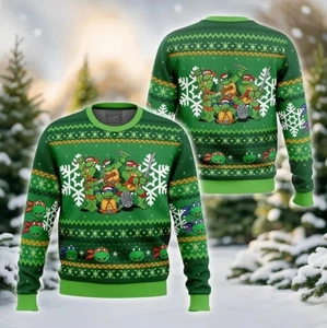 Grüner Cartoon Schildkrötenpullover, lustiger Urlaubspullover, hässlicher Weihnachtspullover - Bild 1 von 2