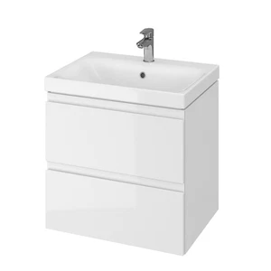 Badmöbel Set Waschbecken mit Unterschrank Waschtisch, 2-Schubladen MODUO 60 Weiß - Bild 1 von 7