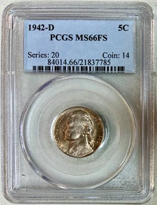1942-D Jefferson Nickel, PCGS MS-66 FS, tolle Farbe und volle Schritte! (Nichtkrieg) - Bild 1 von 2