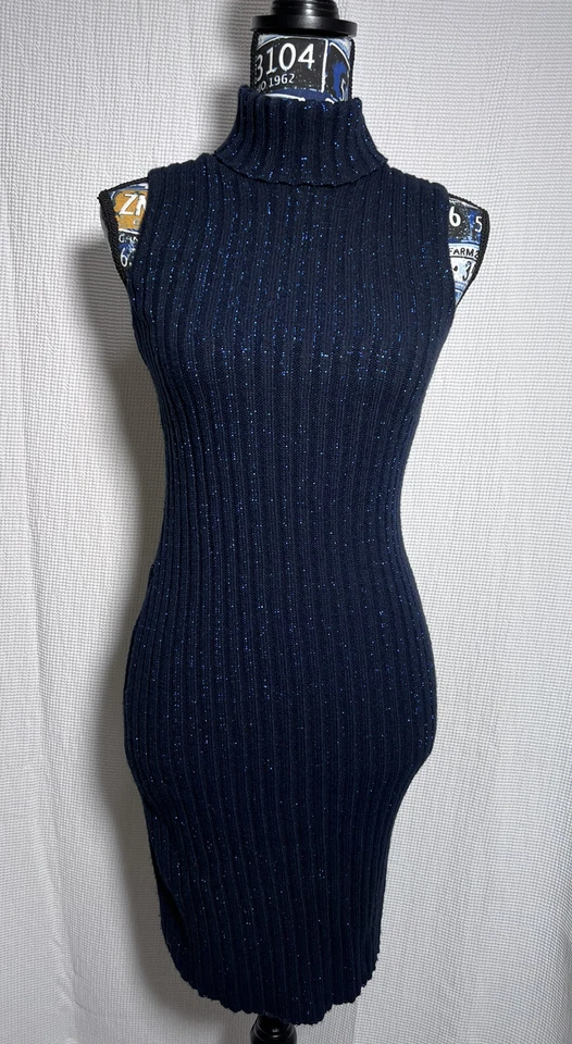 G.A.S. CO Sweater Dress Bodycon Sleeveless Black W/Blue Sparkle (sz Sm-Med) (369 - Image 1 of 4