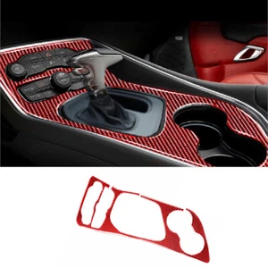 Red Carbon Fiber Gear Shift Panel Cover Trim For Dodge Challenger 2015-2020 - Picture 1 of 12