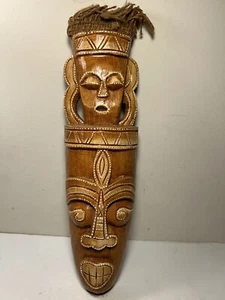 Carved Wood Tiki Totem Mask Wall Decor 19.5” - Picture 1 of 12