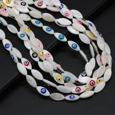 Natural White Shell Evil Eye Loose Beads for Jewelry Making DIY Accessories 15'' - Image 1 of 4