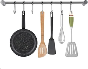 Porta Utensili Da Cucina in Acciaio Inox Barra Utensile Cucina Con 7 Ganci Mobil - Foto 1 di 12